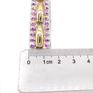 Custom Garment Decoration Trim Iron On Iridescent Resin Stone and Gold Plastic Trim