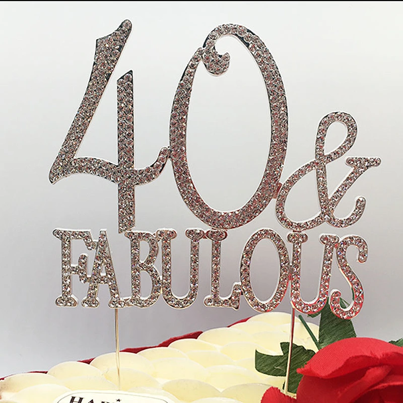 Customized Zinc alloyed silver plating 40 and fabulous cake topper birthday