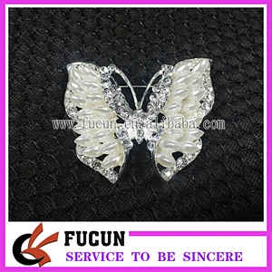 Wholesale Cheap Jeweled Ivory White Pearl Crystal Butterfly Wing Brooches