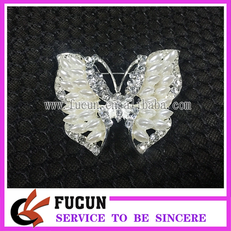 Wholesale Cheap Jeweled Ivory White Pearl Crystal Butterfly Wing Brooches