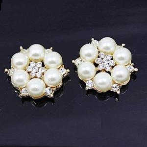 fashion hand made decorative rhinestone wedding pearl beads fabric flower brooch