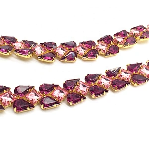 2020 New Design Mix Colour Purple Acrylic Rhinestone Lace Fabric Trim for Sewing Clothes