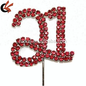 number 21 pink rhinestone cake topper for 21 st birthday cake decoration