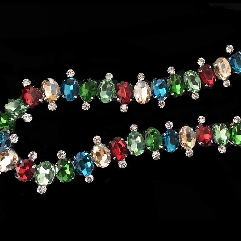 wholesale fashion bridal colorful crystal rhinestone cup chain trimming