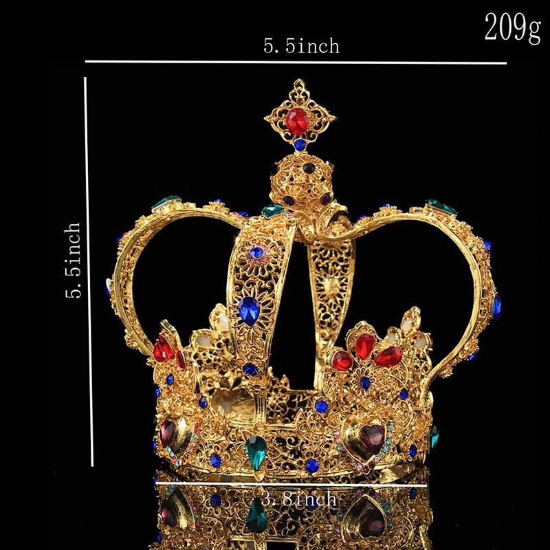 Baroque Rhinestone Royal Queen Crown High-end round Bridal Headband Christmas Pageant Crowns