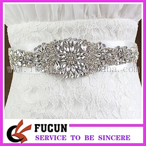 Wholesale Crystal Sash Belt For Wedding Dress-Large Rhinestone Applique Sash