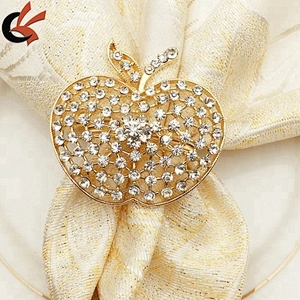 Wholesale Gold alloy rhinestone apple Napkin Ring for Events Wedding Dinner