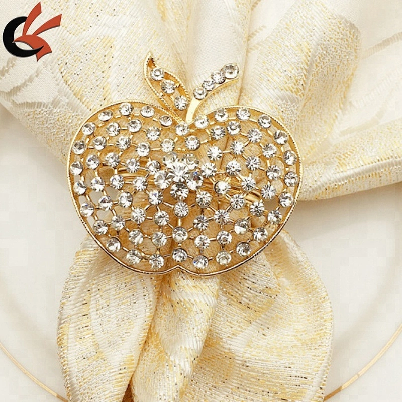 Wholesale Gold alloy rhinestone apple Napkin Ring for Events Wedding Dinner
