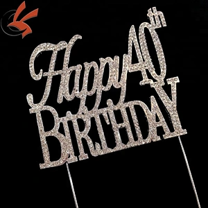 Party Cake Decoration Silver Rhinestone Happy Birthday 40th Cake Topper