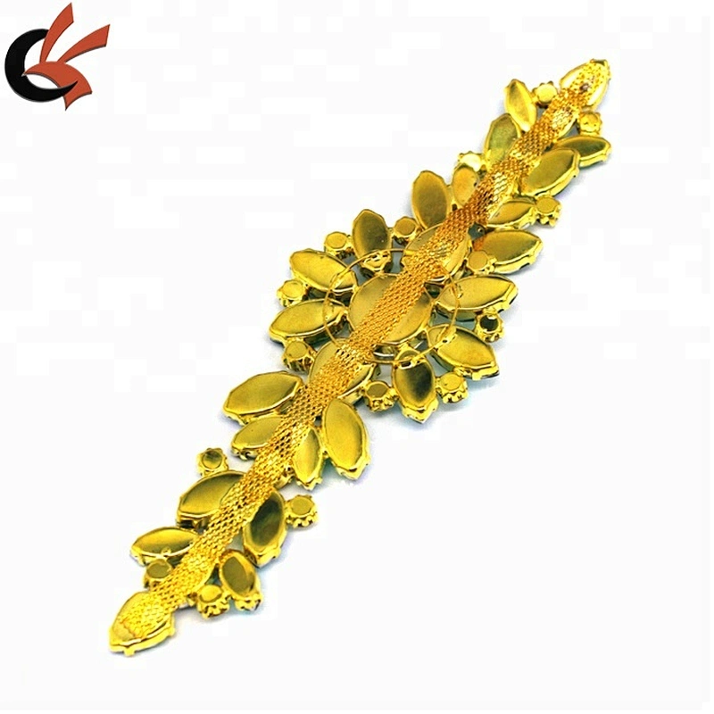 18.2*5.5CM AB Resin rhinestone applique Gold Base wedding Dress Belt Applique