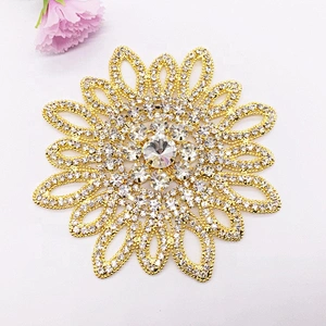 Wholesale New Desgin Crystal Rhinestone Gold Beads Flower Embellishments Applique