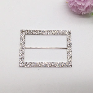 Fashion wholesale two lines clear rhinestone rectangle crystal buckle for sale