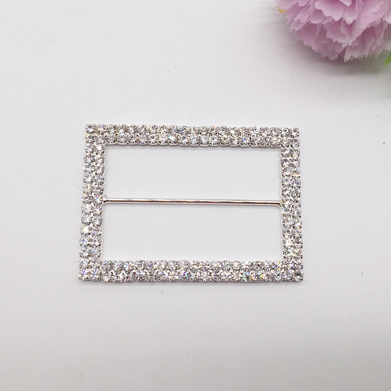 Fashion wholesale two lines clear rhinestone rectangle crystal buckle for sale