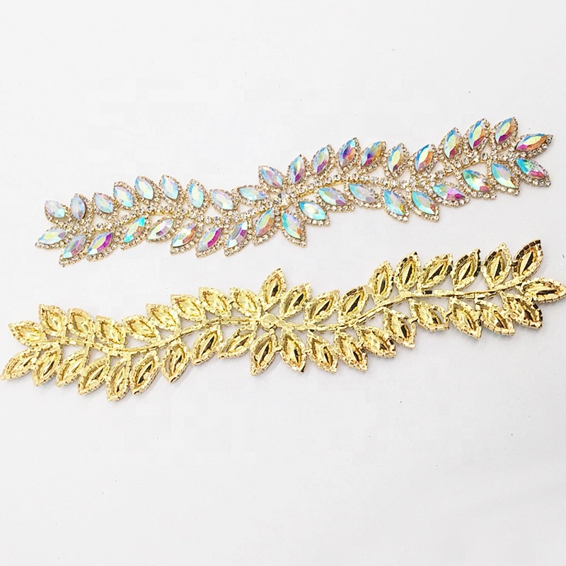 Wholesale colorful AB bridal rhinestone crystal wedding flat back bridal belt trimming applique