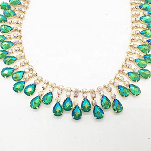 10 yards gold base resin waterdrop crystal beads chain trims for garment decors