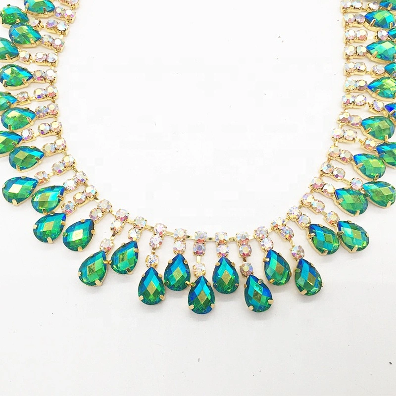 10 yards gold base resin waterdrop crystal beads chain trims for garment decors