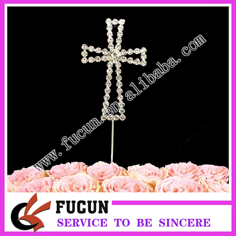 rhinestone Cross Baptism Communion Christening Easter Party cake topper for decoration