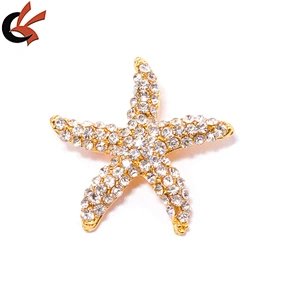 Mini plating gold clear starfish rhinestone brooch
