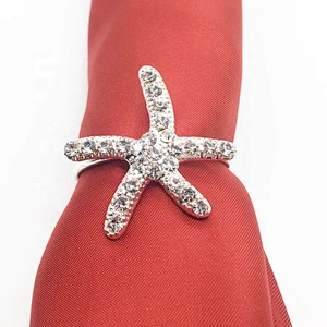 Home Decoration Christmas silver starfish design rhinestone napkin ring