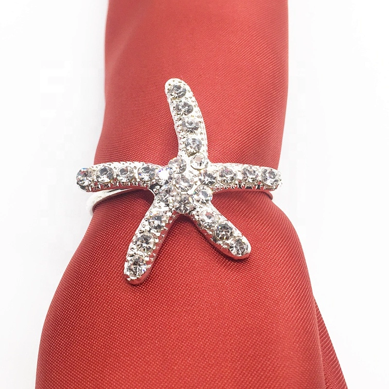 Home Decoration Christmas silver starfish design rhinestone napkin ring