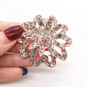 Vintage Rhinestone Rose Gold Glass Stones Crystal Brooch With Pin