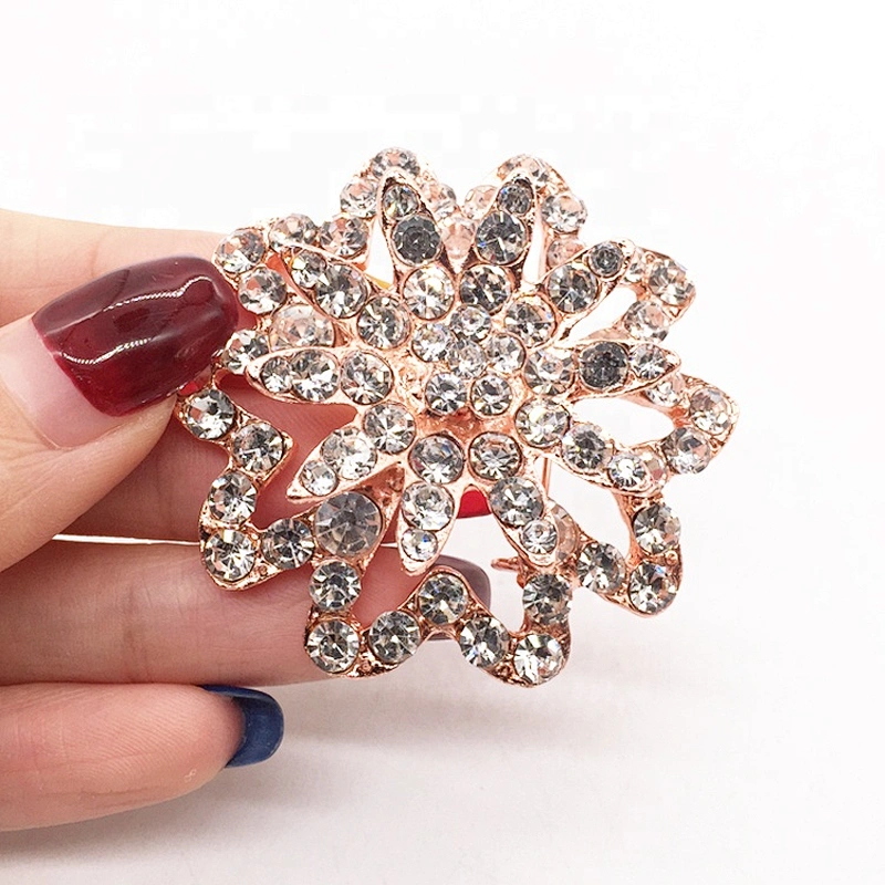Vintage Rhinestone Rose Gold Glass Stones Crystal Brooch With Pin