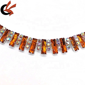 Costume Applique Orange crystal rhinestone golden Trimming chain