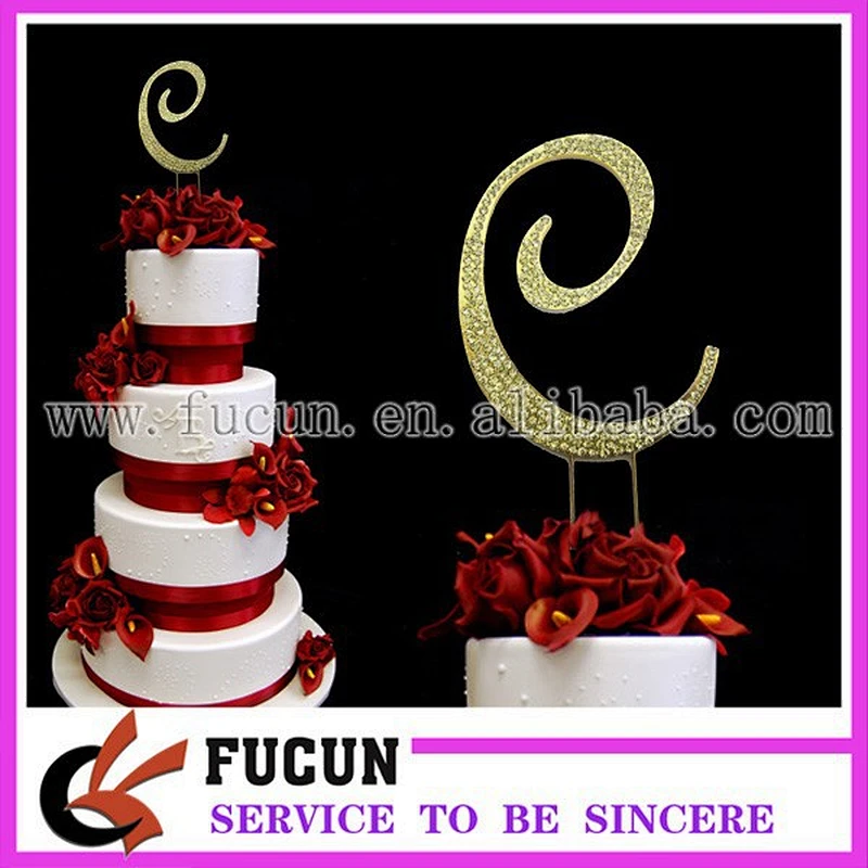 7cm letter C plating gold rhinestone monogram alphabet cake topper