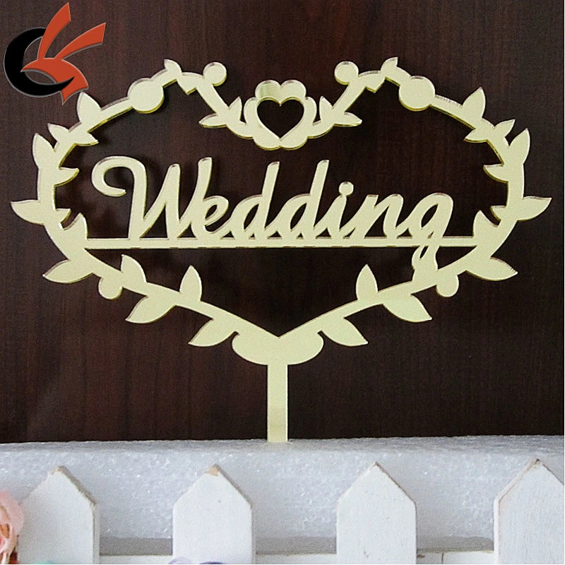 Gold Laser Cut Wedding Acrylic Cake Topper