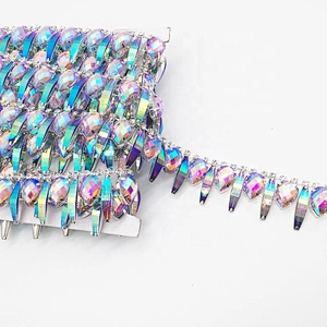 Sew on AB color resin beaded trimming resin rhinestone trim for decoration