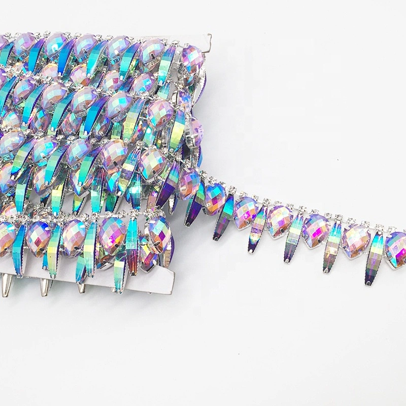 Sew on AB color resin beaded trimming resin rhinestone trim for decoration