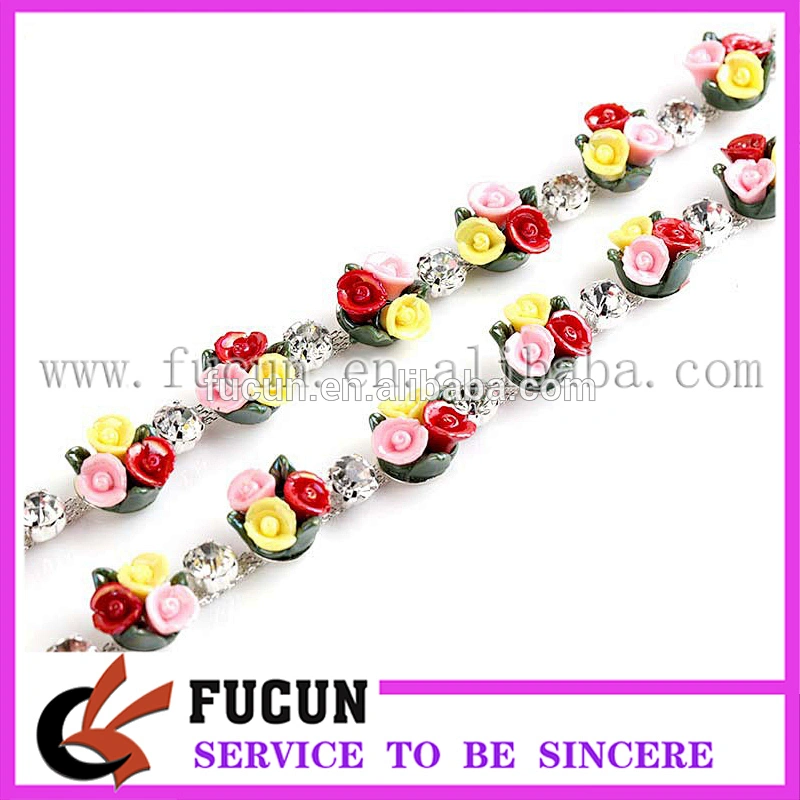 Crystal Embellishment Flower Crystal Rhinestone Chain Trim