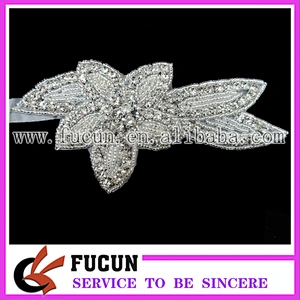 Beaded Applique Wholesale Bridal Rhinestone Flower Appliques hand embroidery designs