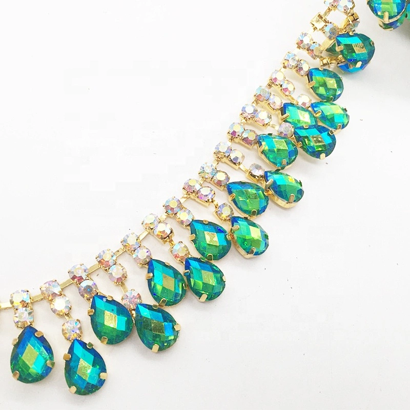 10 yards gold base resin waterdrop crystal beads chain trims for garment decors
