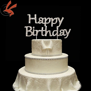 Cake Topper with Rhinestone Happy Birthday Letters Design Topper Pick Stick