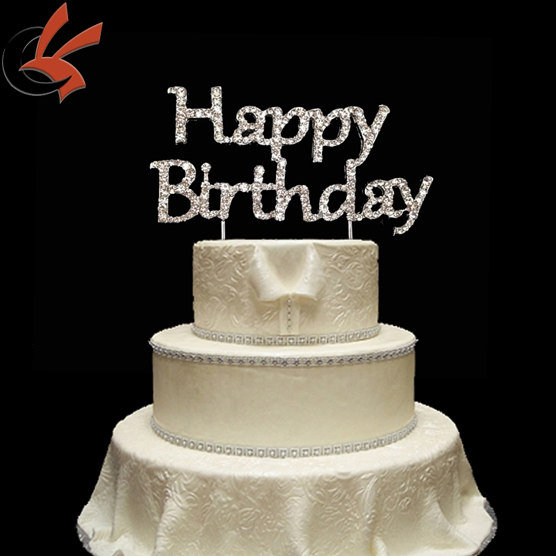 Cake Topper with Rhinestone Happy Birthday Letters Design Topper Pick Stick