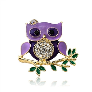 gold tone enamel cute animal owl brooch pin