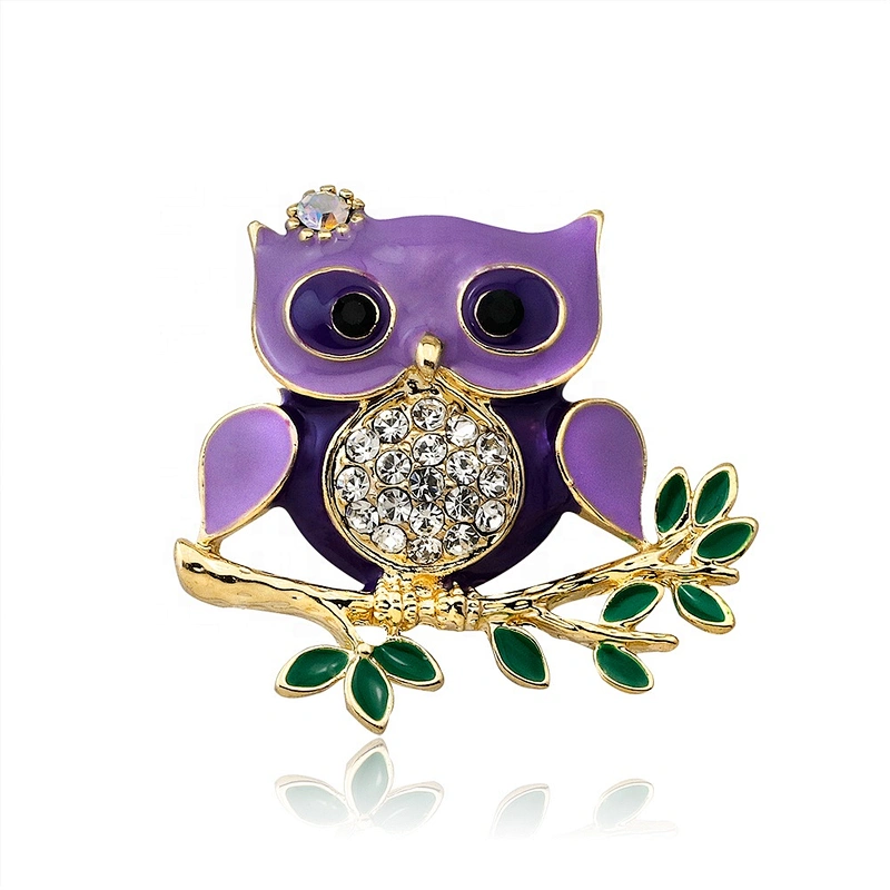 gold tone enamel cute animal owl brooch pin