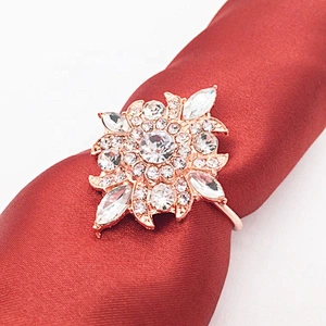 High quality duplicate ancient customs rose gold crystal rhinestone napkin ring