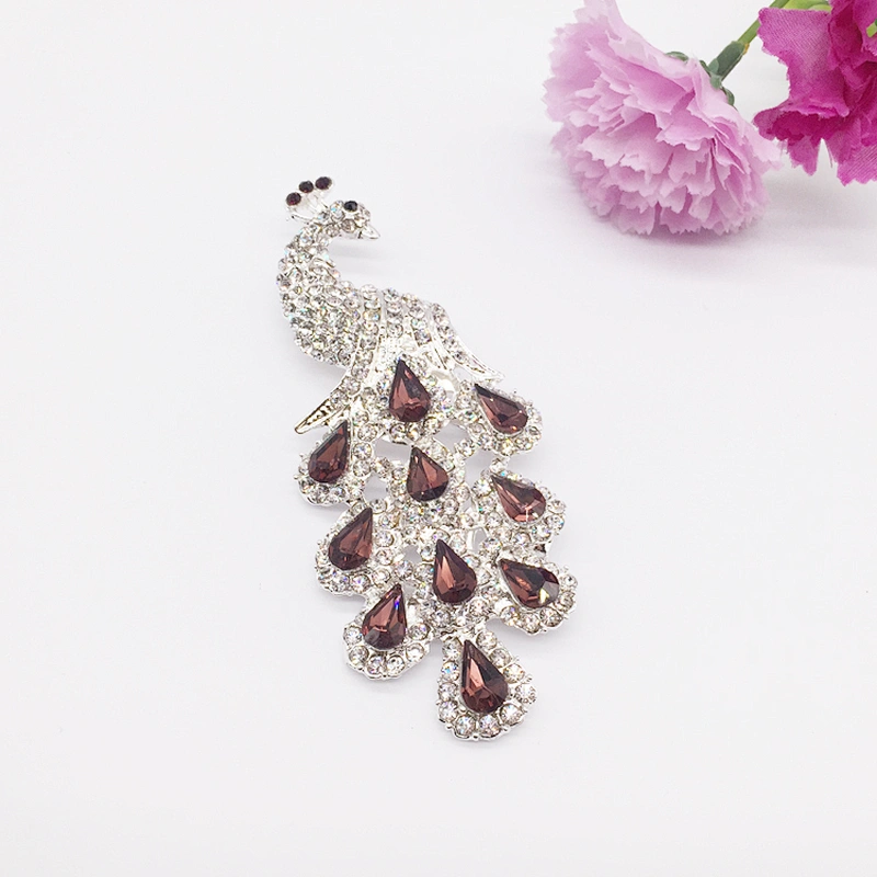 wholesale fashion wedding peacock crystal brooch for phone decor