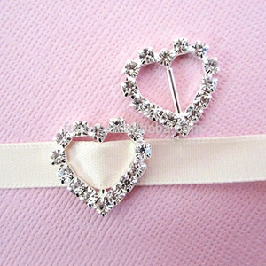 fashion rhinestone ribbon slider buckle heart belt sash buckle for sell