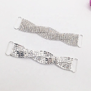 High Quality Twist Design 8 Rows SS16 Silver Rhinestone Crystal Bikini Connector