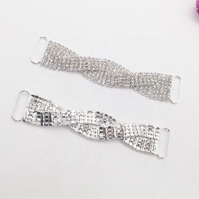 High Quality Twist Design 8 Rows SS16 Silver Rhinestone Crystal Bikini Connector