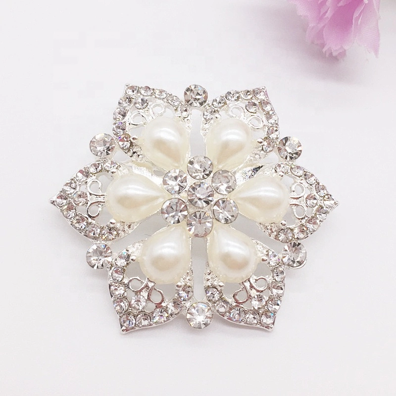 best price flower design crystal clear pearl rhinestone brooch pin