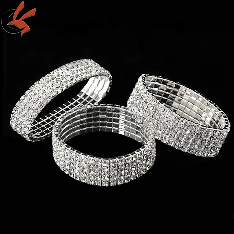Sparkly silver alloy clear rhinestone elastic bracelet for wedding