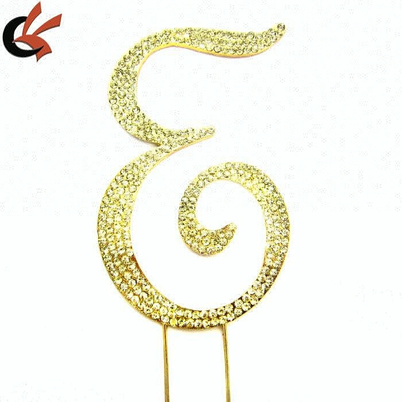 Large GOLD Rhinestone Monogram Letter E Cake Topper Pick Diamond Decoration