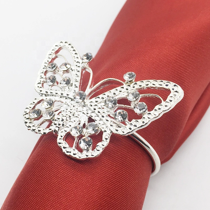 Table decorative butterfly shape silver metal rhinestone napkin ring for wedding