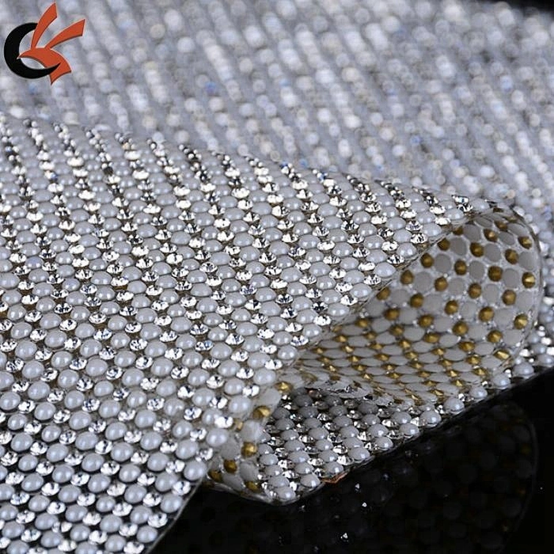 2018 bling hot fix rhinestone pearl mesh trimming for garment shoe bag accessories