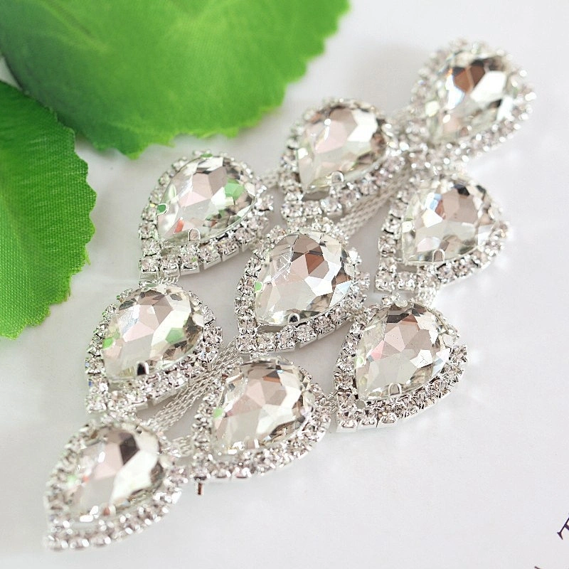 High Quality Sewing On Bridal Floral Silver Crystal Glass Rhinestone Applique