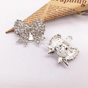 Custom shoe accessories silver bowknot crystal rhinestone shoe buckle clips